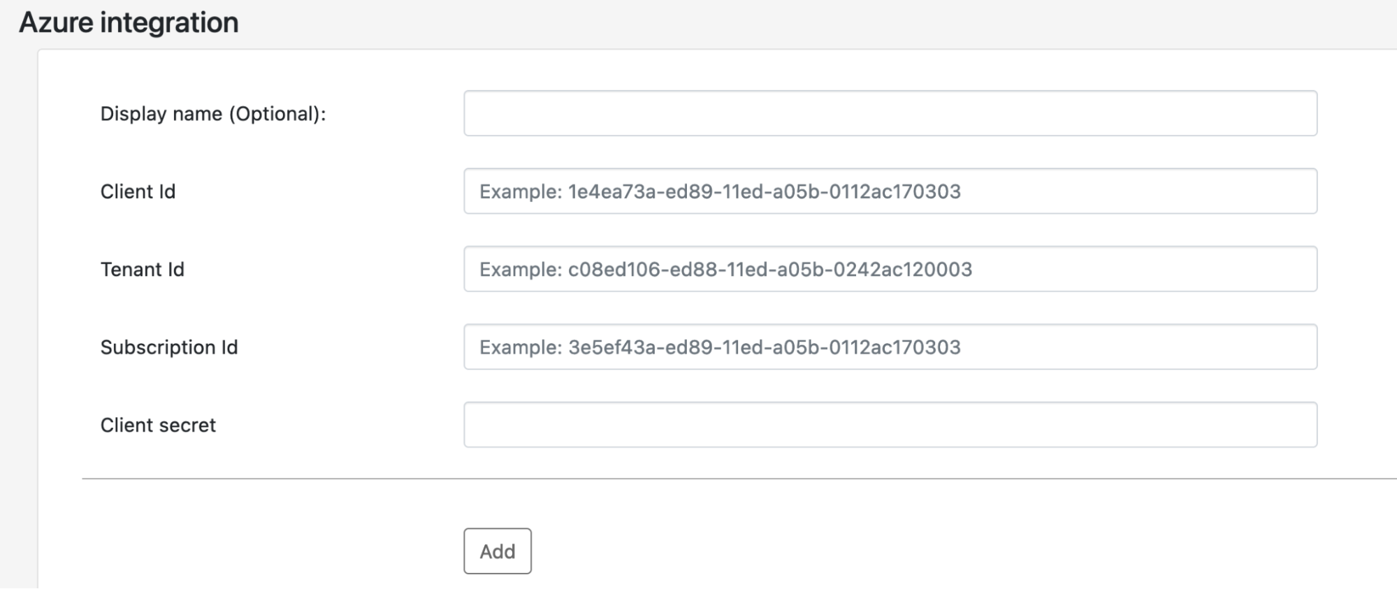 Azure integration setup