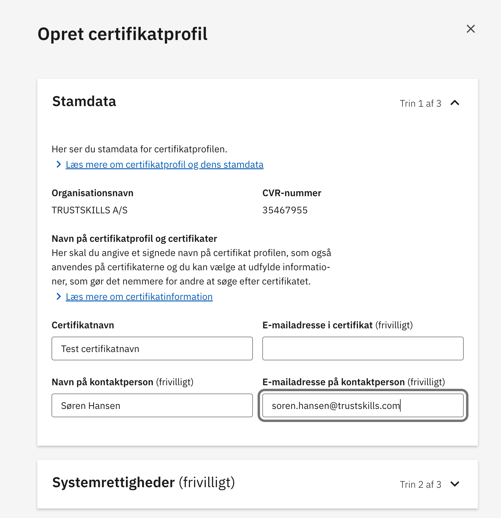 Enter the information for the certificate profile