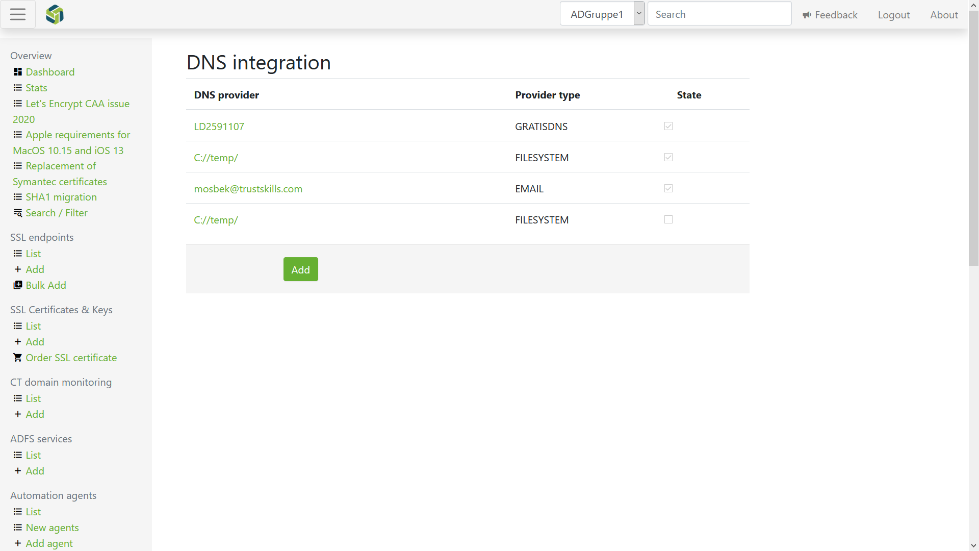 The list of all the existing dns providers