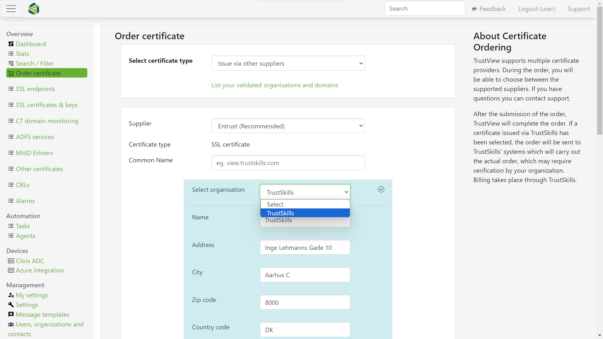 Use a prefilled organisation template to fill out the information