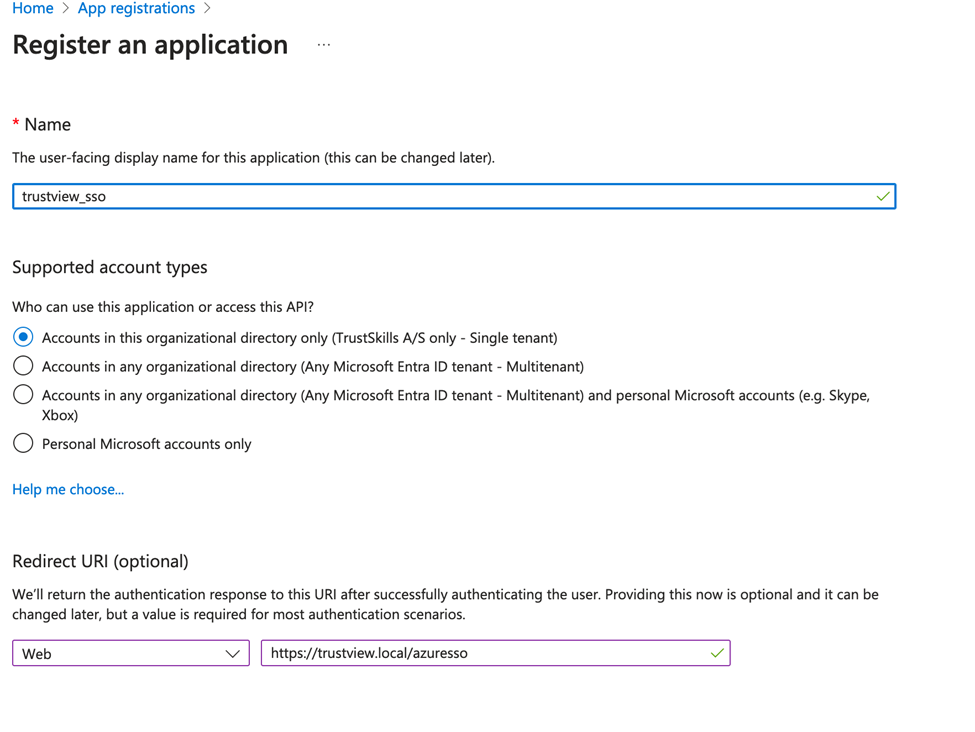 Register new Azure application