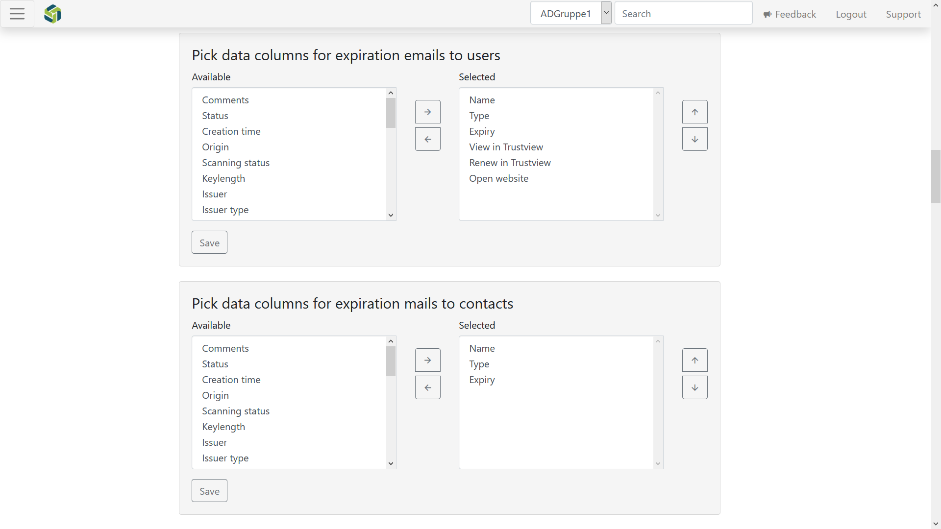 Pick what type of data columns you want to display for the expiration emails