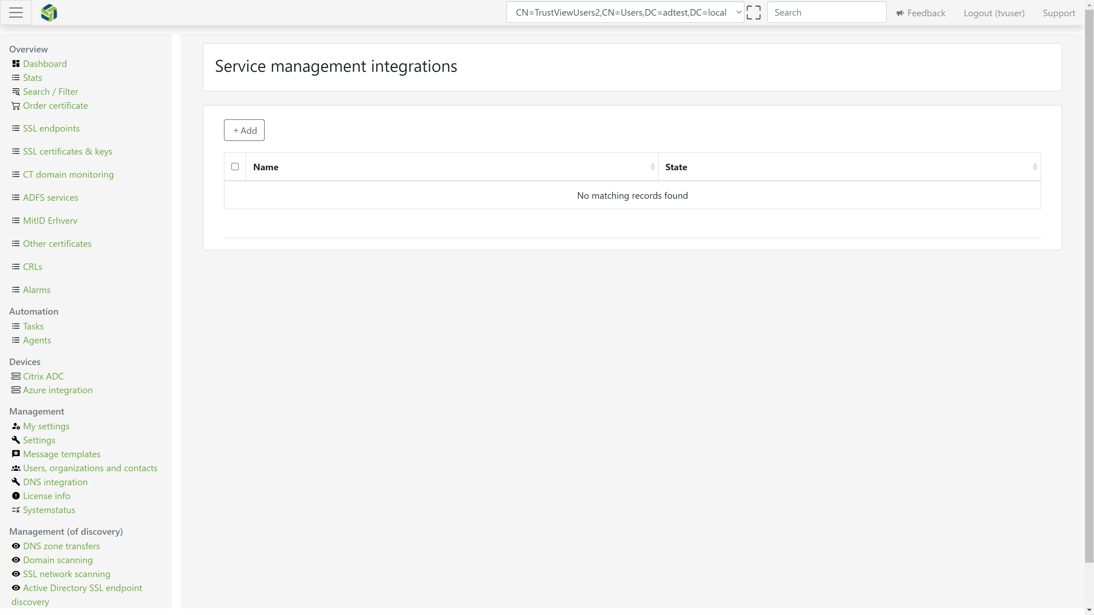 Adding a ServiceNow integration in TrustView