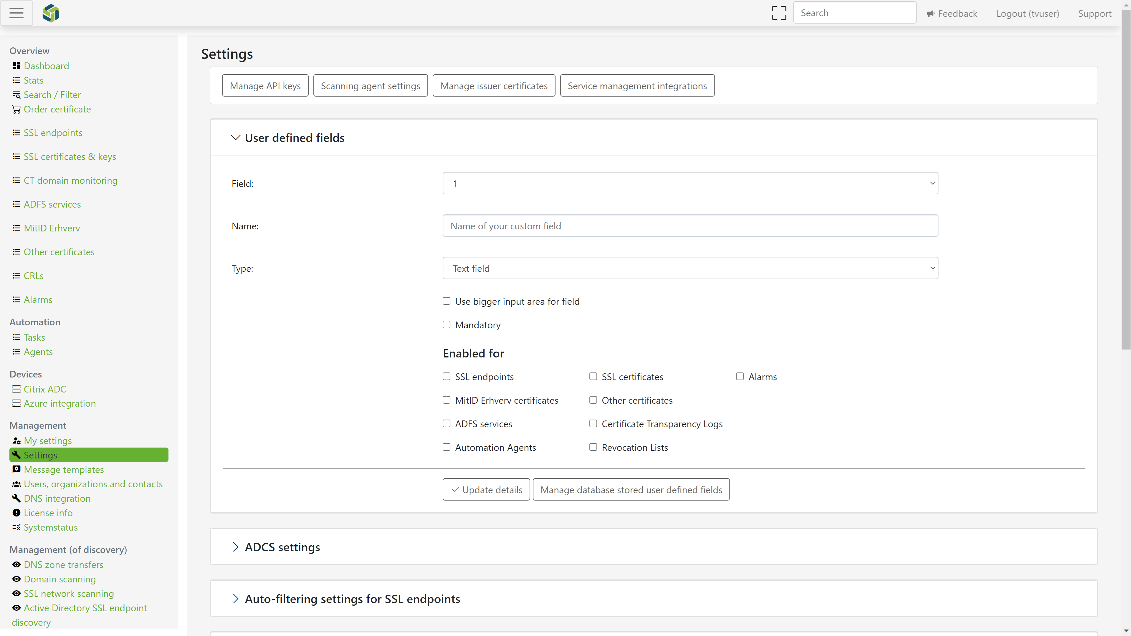 Create your own custom fields to fit the users needs