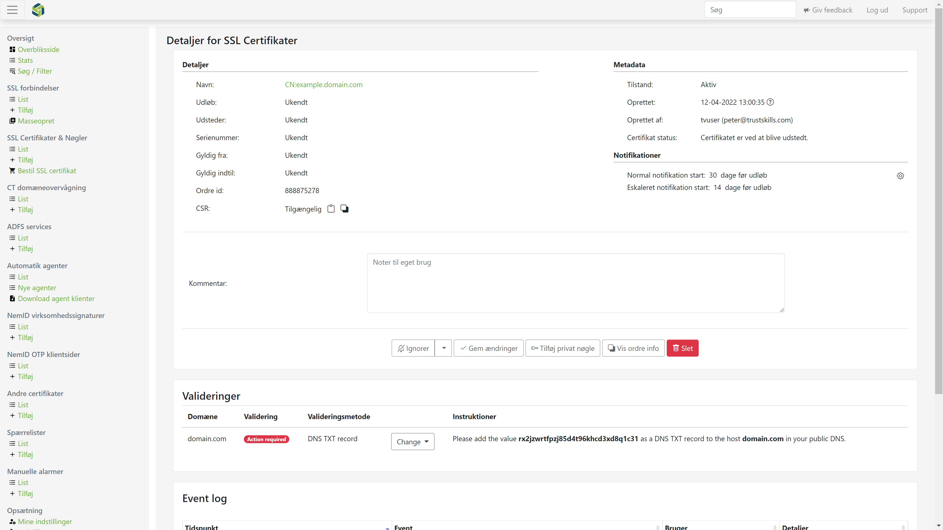 Validation requirements for newly ordered certificate from TrustView